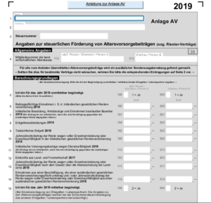 Riester Steuererklärung Anlage AV