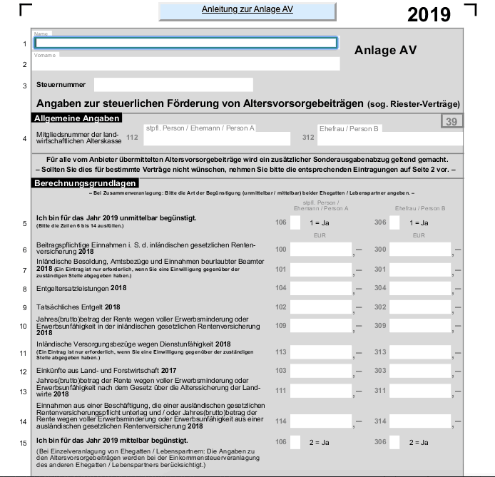 Riester Steuererklärung Anlage AV